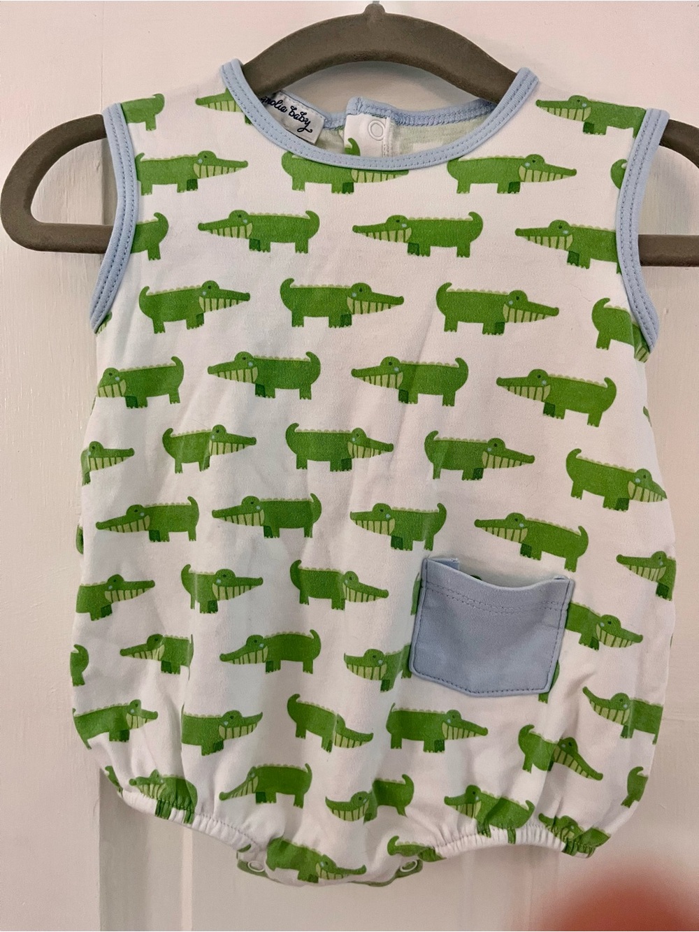 Magnolia Baby Sleeveless Romper with Green Alligator Print - 9m bubble for baby